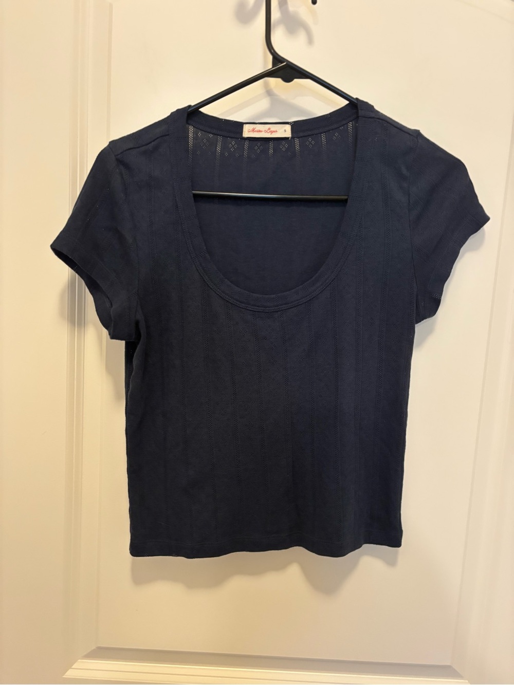 Marine Layer Deep Navy Ribbed Scoop Neck Short Sleeve Tee